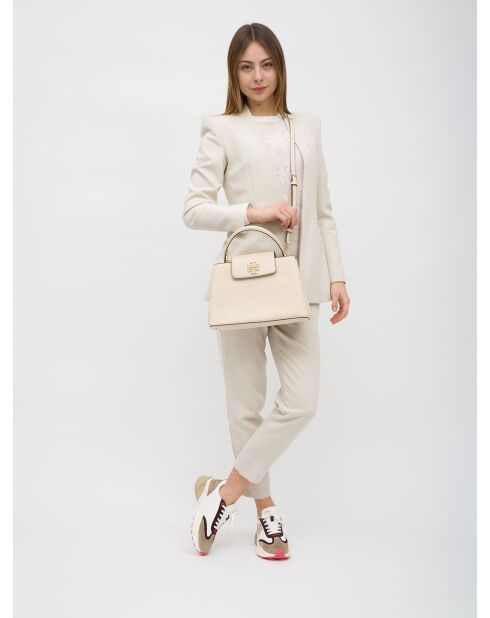 Crèmewitte Britten leren handtas - 30x23x13cm