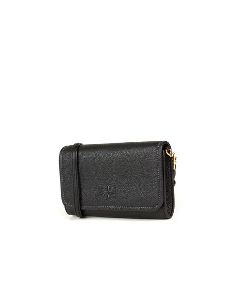 Thea Schultertasche aus schwarzem Leder, 19,4 x 10,8 x 2,5 cm