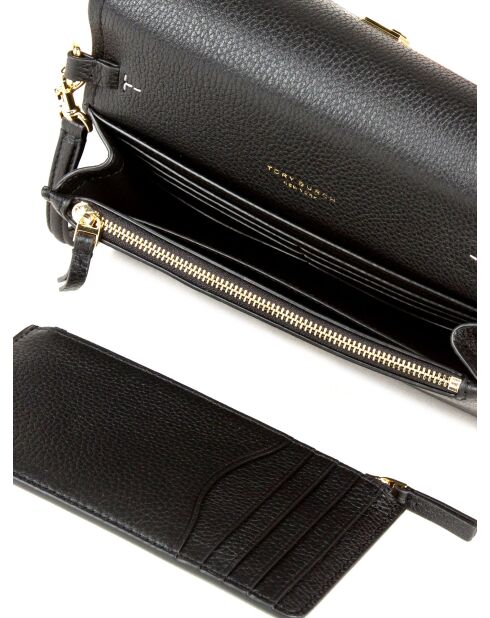 Thea Schultertasche aus schwarzem Leder, 19,4 x 10,8 x 2,5 cm