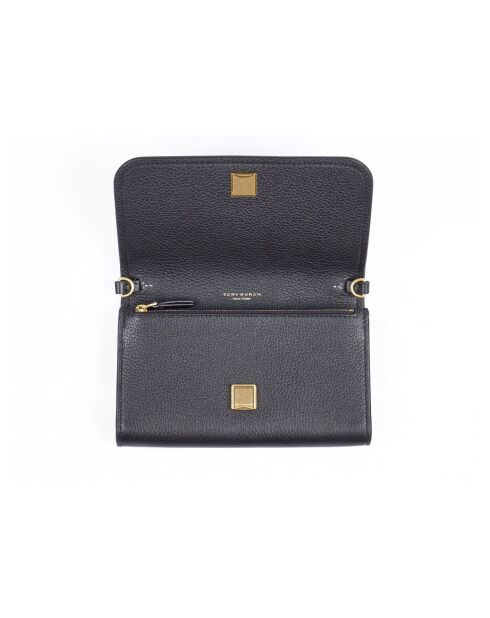 Thea Schultertasche aus schwarzem Leder, 19,4 x 10,8 x 2,5 cm