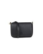 Thea zwarte leren schoudertas met klep - 24x15x9 cm