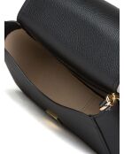 Thea zwarte leren schoudertas met klep - 24x15x9 cm