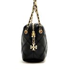 Fleming schwarze Schultertasche aus gestepptem Leder - 12x19x7 cm