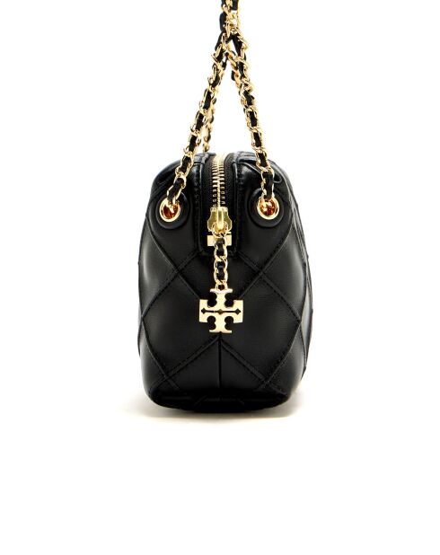 Fleming schwarze Schultertasche aus gestepptem Leder - 12x19x7 cm