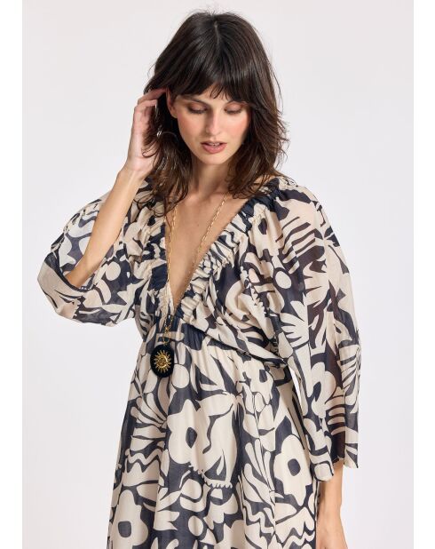 Licia Kleid in Schwarz/Ecru