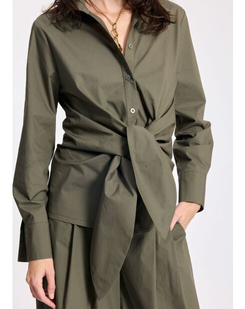 Kaki blouse met soka