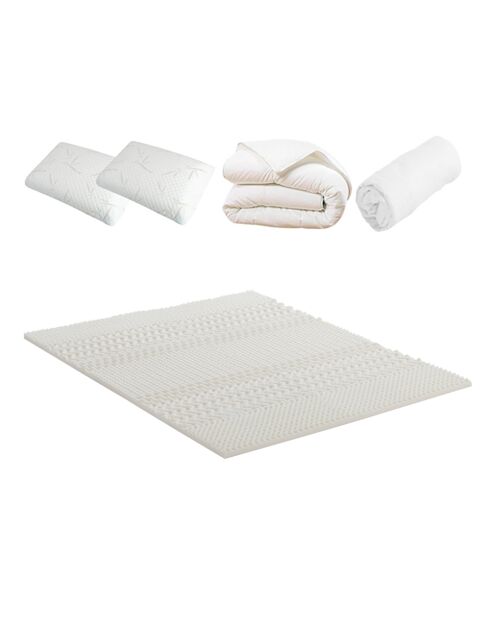 Pack DOUCE NUIT Surmatelas + Protège matelas + Couette + Oreillers -  Blanc cassé -  140x190/200cm- 140x190/200cm