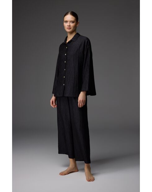 Conjunto de pijama negro con cuello camisero BM-1827