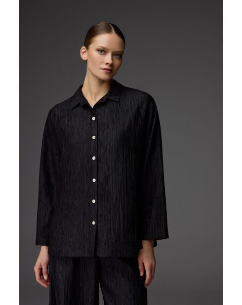 Conjunto de pijama negro con cuello camisero BM-1827