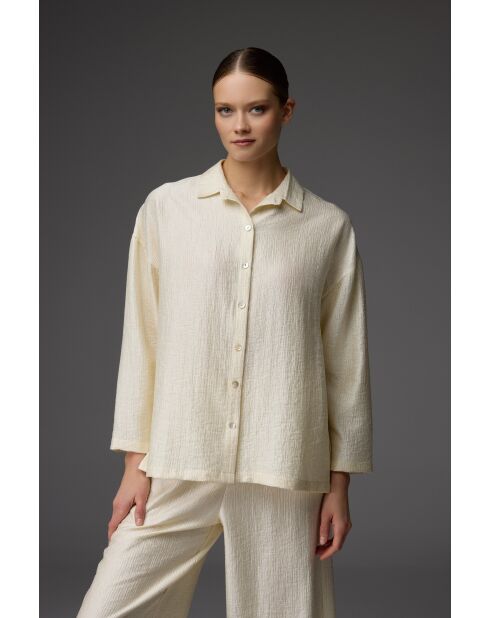 conjunto de pijama con cuello camisero crema BM-1827