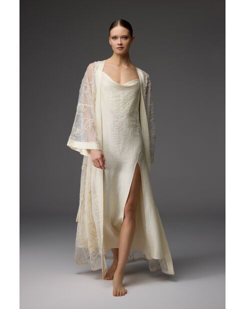 BM-1824 Set aus cremefarbener Spitze mit Bademantel und Nachthemd