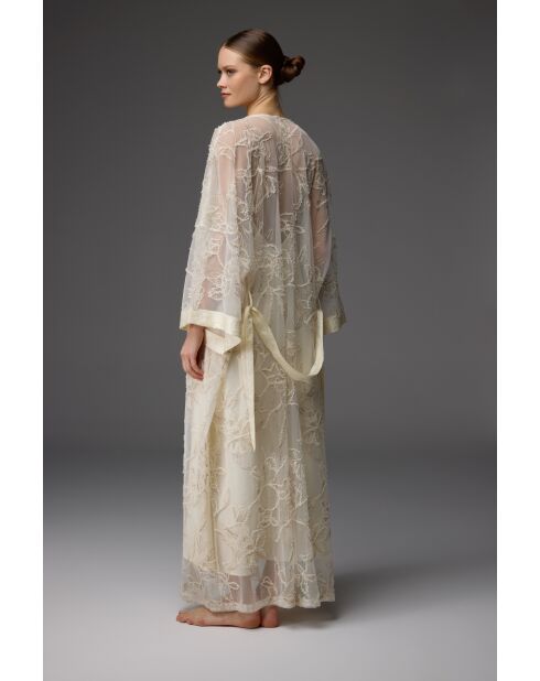 BM-1824 Set aus cremefarbener Spitze mit Bademantel und Nachthemd