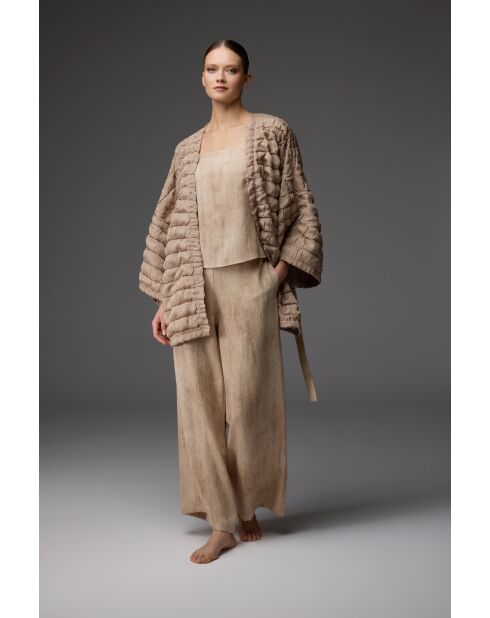 BM-1811 Pyjama-Set, 3-teilig, cremefarben/kaffeebraun