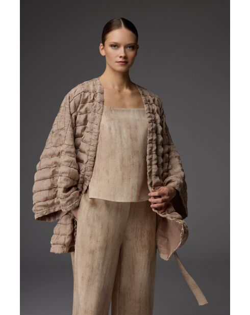 BM-1811 Pyjama-Set, 3-teilig, cremefarben/kaffeebraun