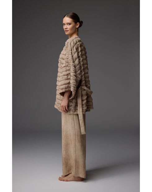 BM-1811 Pyjama-Set, 3-teilig, cremefarben/kaffeebraun