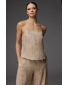 BM-1811 Pyjama-Set, 3-teilig, cremefarben/kaffeebraun