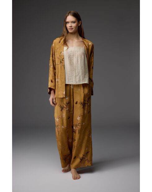 BM-1803 3-teiliges Jacquard-Pyjama-Set in Senfgelb