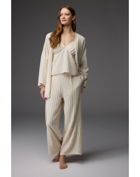 BM-1814 crèmekleurige pyjamaset met bijpassend patroon, 3-delige pyjamaset