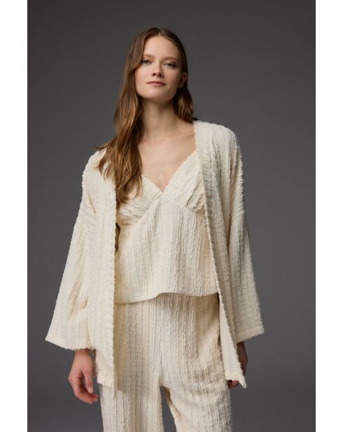 BM-1814 crèmekleurige pyjamaset met bijpassend patroon, 3-delige pyjamaset