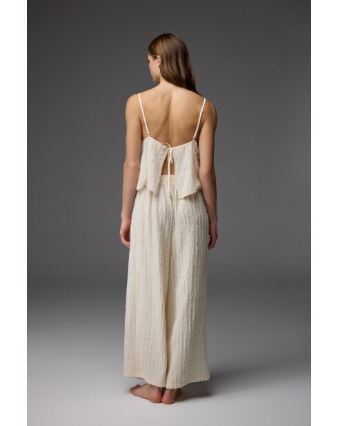 BM-1814 crèmekleurige pyjamaset met bijpassend patroon, 3-delige pyjamaset