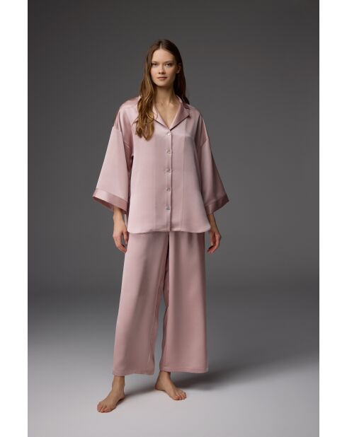 BM-1820 Pyjama-Set aus puderfarbenem Perlmutt mit Knöpfen und Hemdkragen