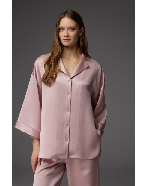 BM-1820 Pyjama-Set aus puderfarbenem Perlmutt mit Knöpfen und Hemdkragen