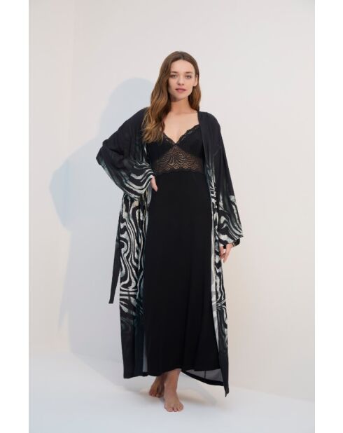 Ensemble Peignoir & Nuisette longue dentelle BJM-1742 noir