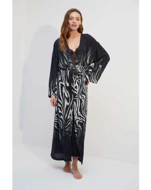 Ensemble Peignoir & Nuisette longue dentelle BJM-1742 noir