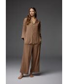 Conjunto de pijama Tencel marrón BM-1809 con cuello camisero