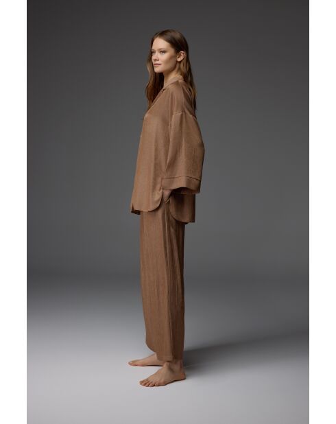 Conjunto de pijama Tencel marrón BM-1809 con cuello camisero