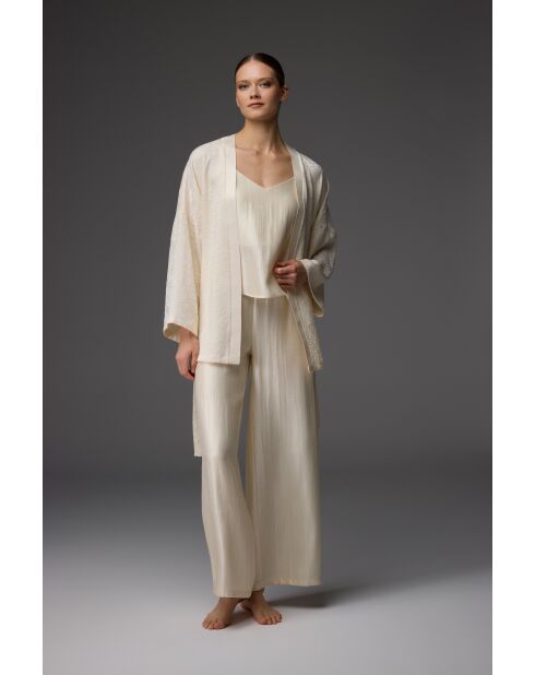 Conjunto de pijama jacquard de 3 piezas color crema BM-1821