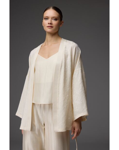 Conjunto de pijama jacquard de 3 piezas color crema BM-1821