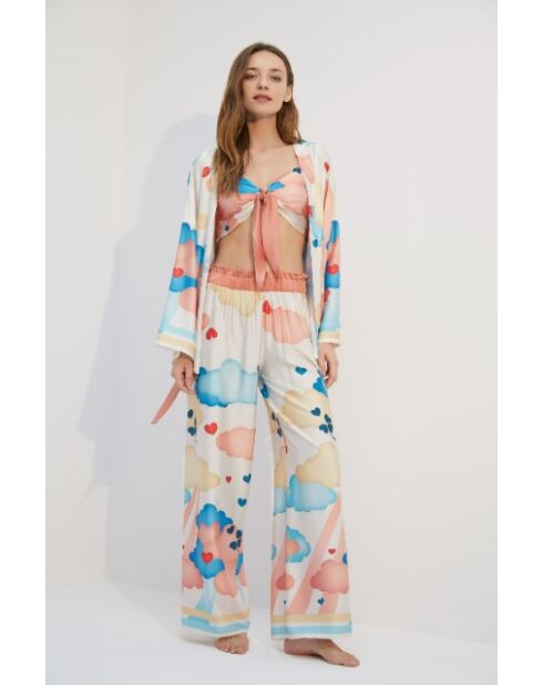 BJM-1706 Veelkleurige satijnen pyjamaset, 3-delig, BJM-1706