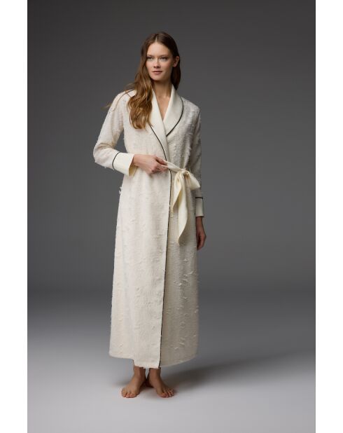 BM-1817 ecru jacquard badjas en nachtjapon set met bandjes