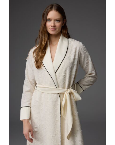 BM-1817 ecru jacquard badjas en nachtjapon set met bandjes