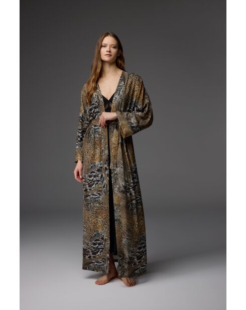 BM-1851 schwarzes Set aus Bademantel und Nachthemd mit Riemen mit Spitzenbesatz