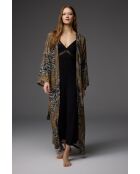 BM-1851 schwarzes Set aus Bademantel und Nachthemd mit Riemen mit Spitzenbesatz