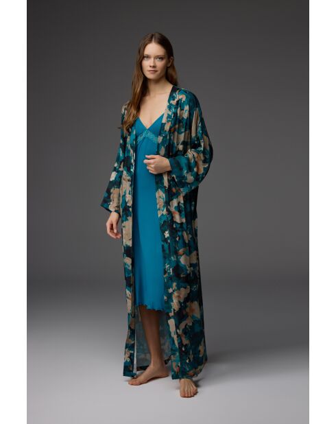 Ensemble Peignoir & Nuisette bretelles dentelle BM-1847 pétrole