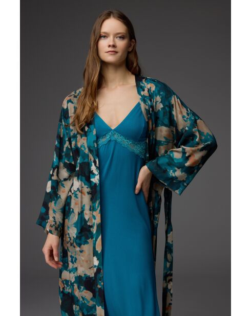 Ensemble Peignoir & Nuisette bretelles dentelle BM-1847 pétrole