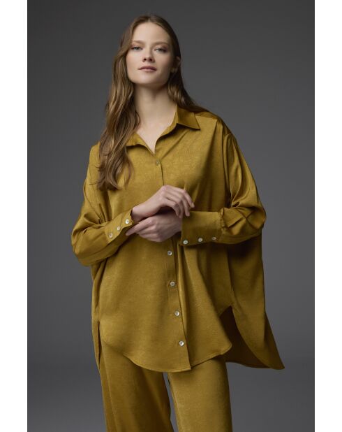 BM-1818 senffarbenes Jacquard-Pyjama-Set mit Manschette