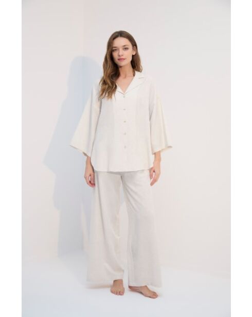 Conjunto de pijama de jacquard en color crudo BJM-1746