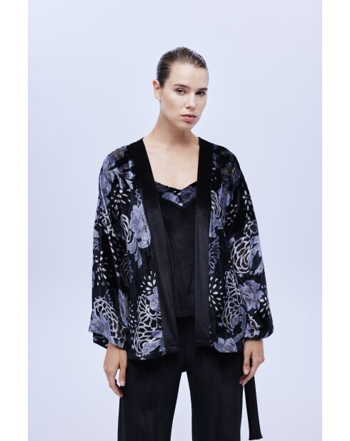 BJM-1622 3-delige fluwelen pyjamaset zwart/lila