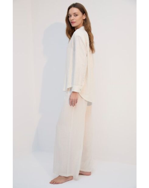 Conjunto de pijama BJM-1741 en color crudo con detalles brillantes