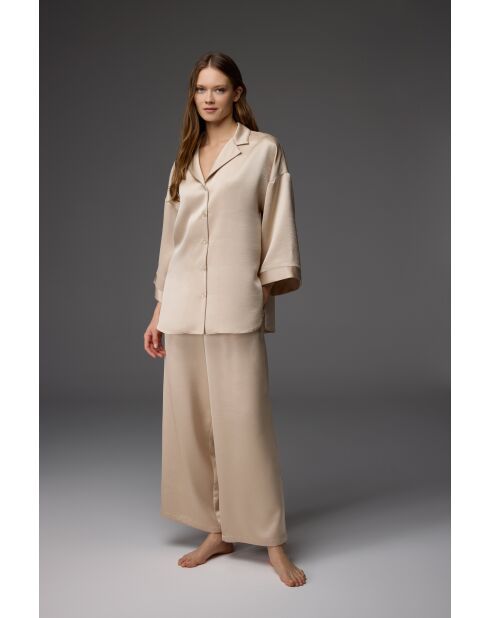 BM-1820 Pyjama-Set aus steinfarbenem Perlmutt mit Knöpfen und Hemdkragen