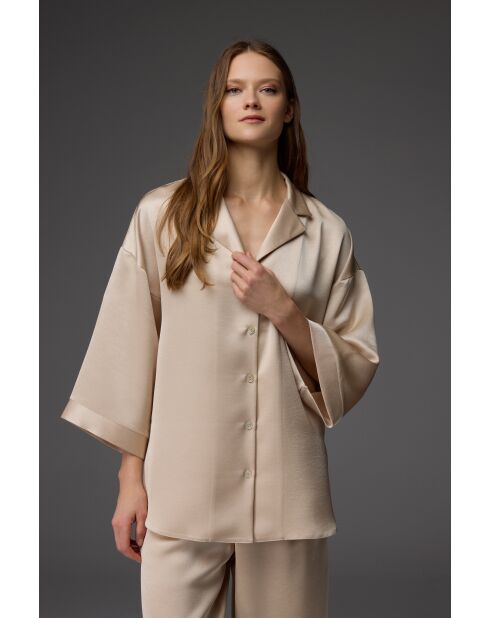 BM-1820 Pyjama-Set aus steinfarbenem Perlmutt mit Knöpfen und Hemdkragen