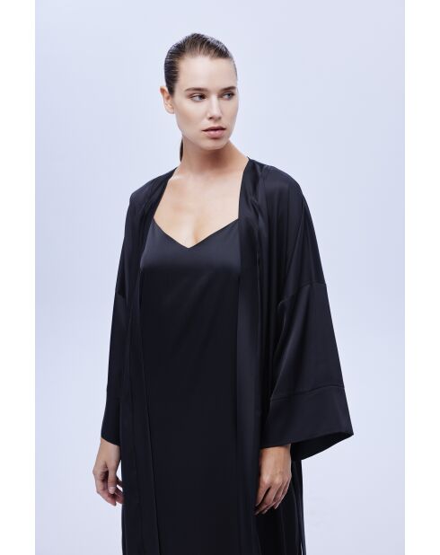 BJM-1631 Satijnen nachtjapon en badjas set zwart BJM-1631