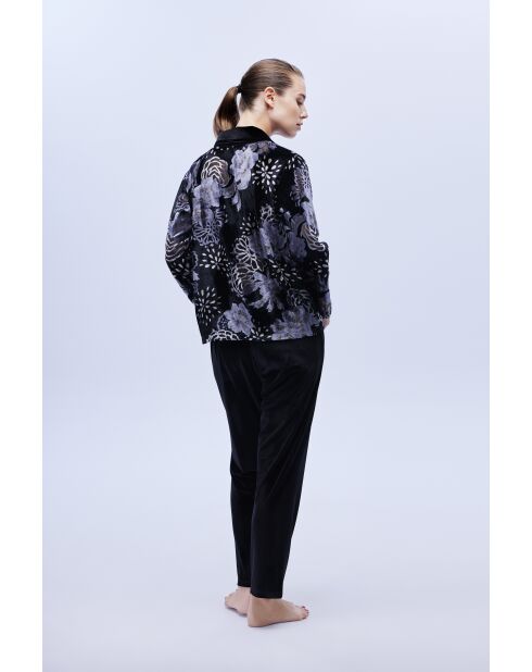 BJM-1624 zwart/lila pyjamaset van verslonden fluweel