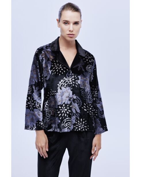 BJM-1624 zwart/lila pyjamaset van verslonden fluweel