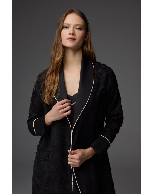 Conjunto de bata de baño y camisón jacquard negro BM-1817