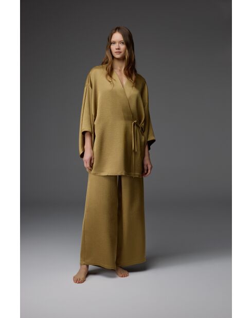 BM-1812 Robe- und Hosenset aus Satin, senfgelb